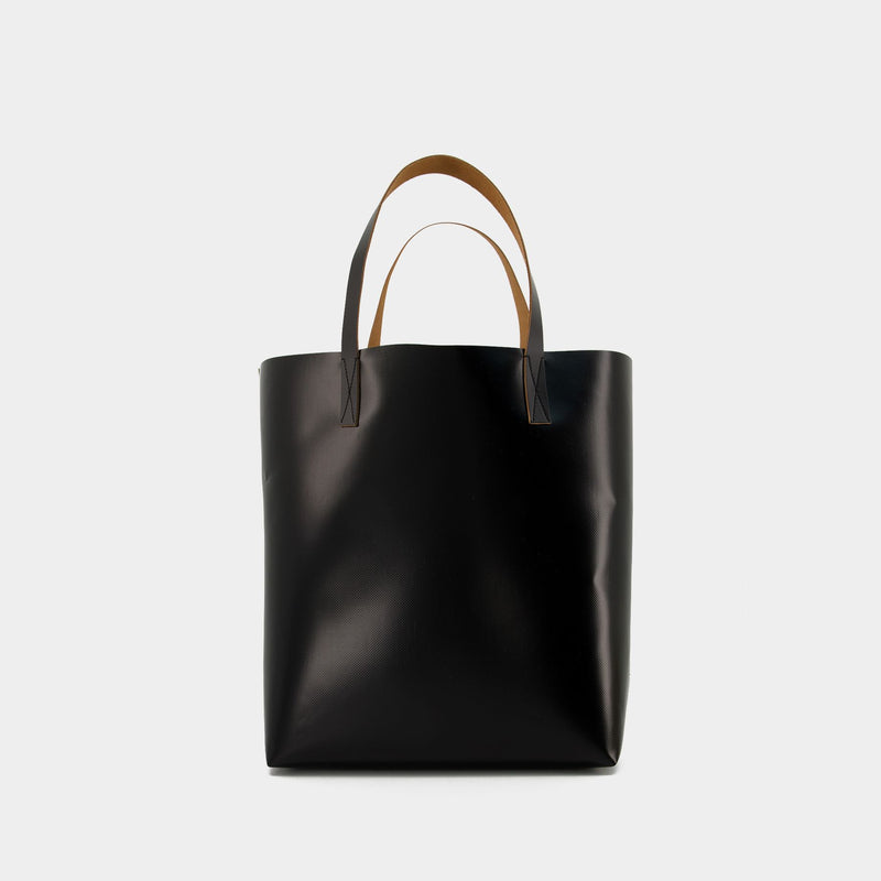 Shopping N/S W/Pocket Tote Bag - Marni - White Soie/Black - Leather