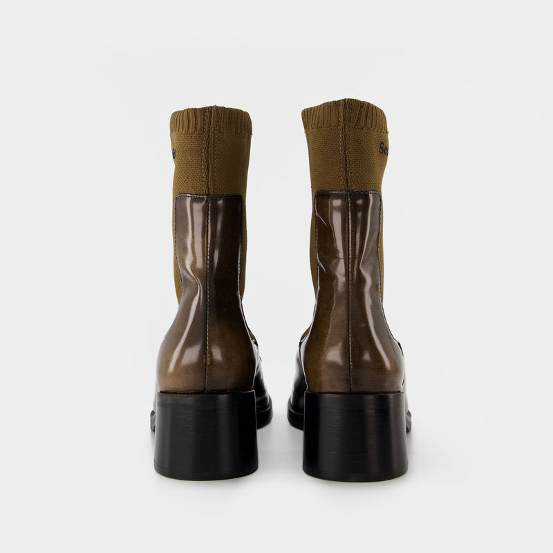 Mallory Boots in Brown Leather/Fabric