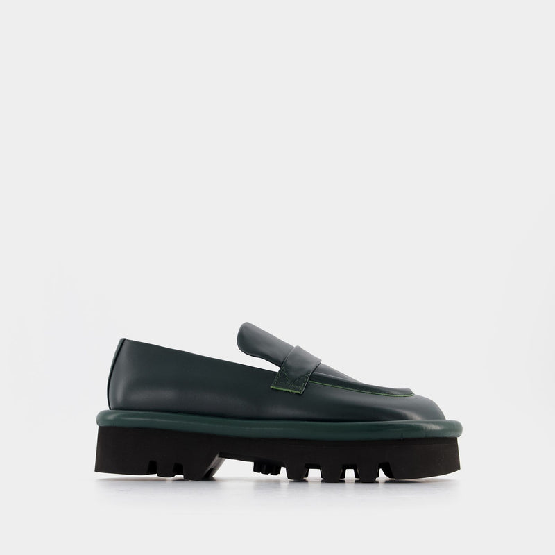Bumper Chunky Flats in Green Leather