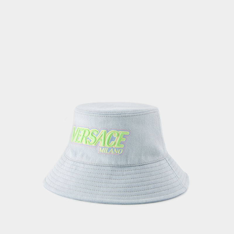 Embroidered Logo Bucket Hat - Versace - Denim - Blue