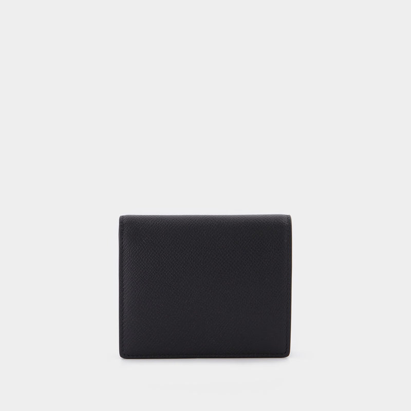 Compact Bi Fold Wallet in Black Leather