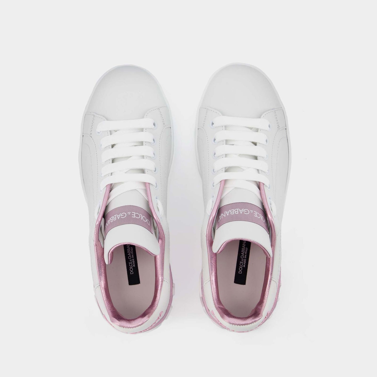 可愛い♪DOLCE&GABBANA ホワイトxピンク ロゴ レザー スニーカー Nylon Airmaster sneakers with DG logo in Pink for Girls