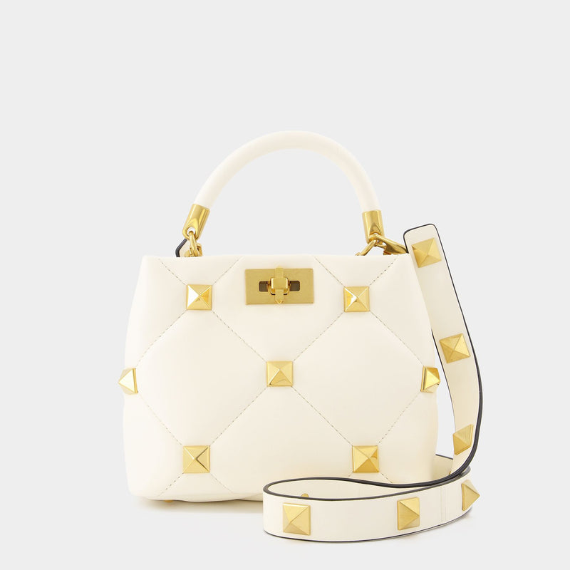 Valentino Garavani Small Roman Stud The Handle Bag In Nappa With Grid  Detailing in 2023