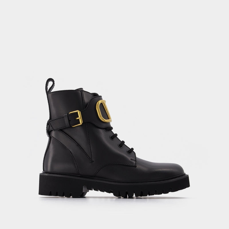 Vlogo Signature Combat Boot in Black Leather