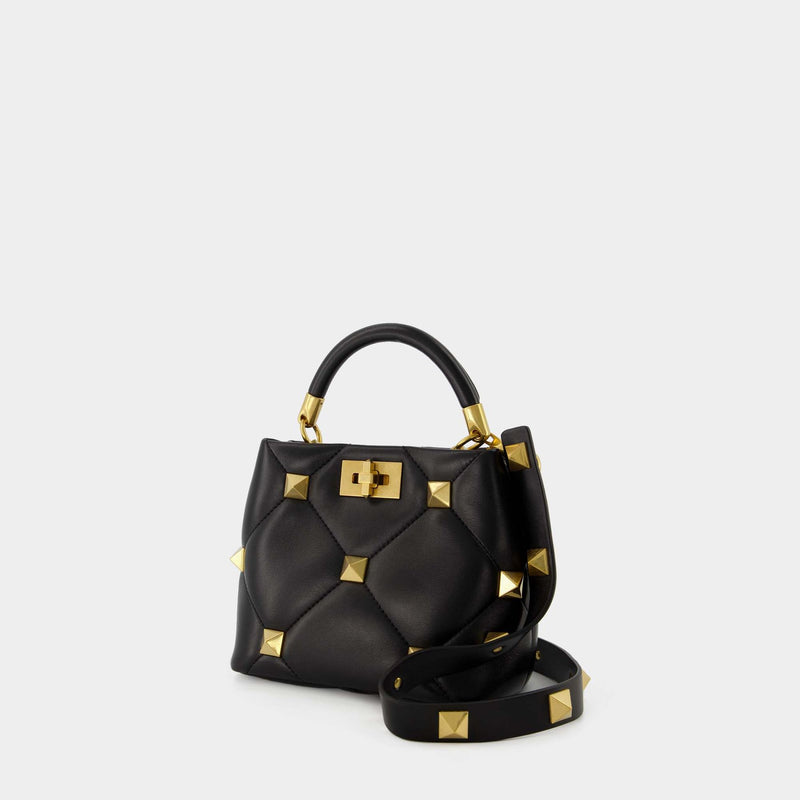 Roman Stud Small Handbag - Valentino Garavani - Black - Leather