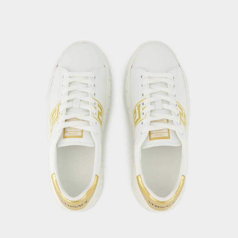La Greca Sneakers - Versace - Embroidery - White/Gold