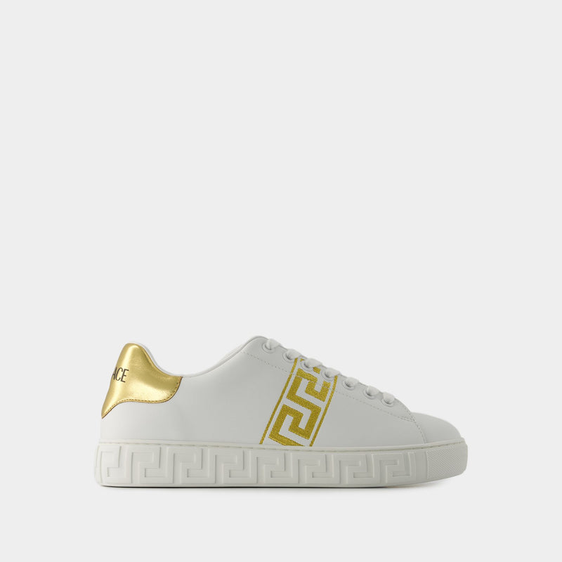 La Greca Sneakers - Versace - Embroidery - White/Gold