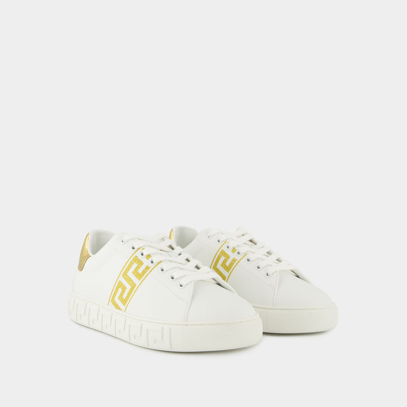 La Greca Sneakers - Versace - Embroidery - White/Gold