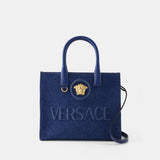 La Medusa Small Tote Bag - Versace - Cotton - Navy Blue