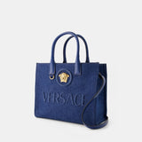 La Medusa Small Tote Bag - Versace - Cotton - Navy Blue