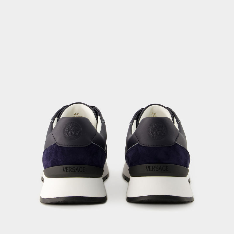New Runner Sneakers - Versace - Leather - Blue Navy