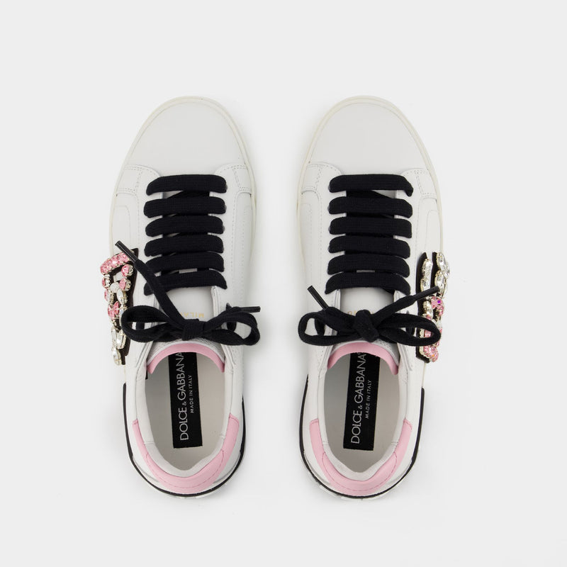 Portofino Sneakers - Dolce&Gabbana - Leather - White/ Rosa Confetto