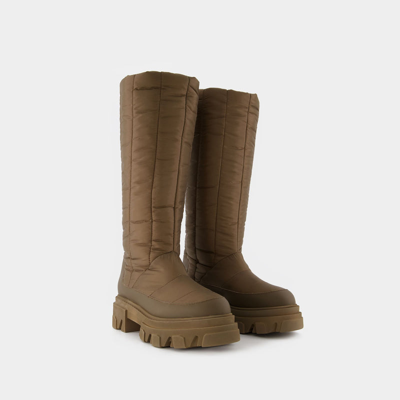 Tall Puffer Boots in Khaki Poly