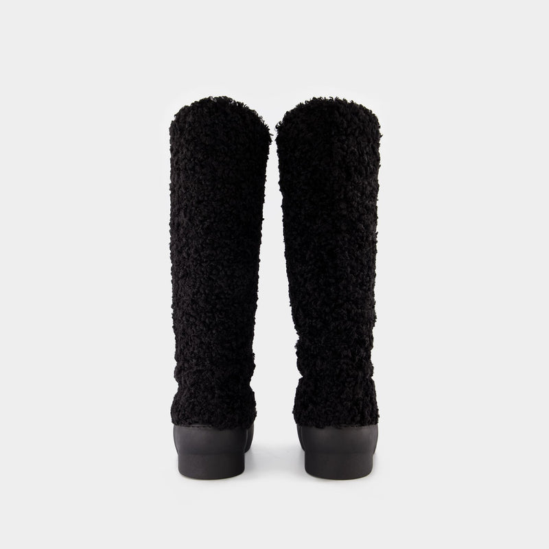Tall Eco Shearling Chunk Sole Boots in Black Poly