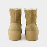 Chunky Sole Lace-Up Boots in Beige Leather