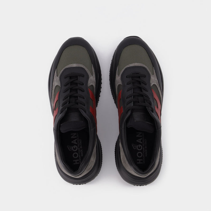 Interaction Allacciato H Sneakers in Grey, Black and Red Suede