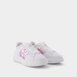 Rebel H562 Allacciato Sneakers in White and Pink Leather