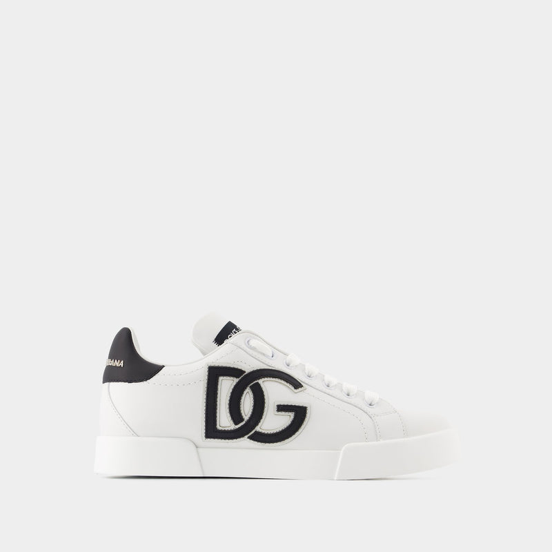 Portofino Logo-Print Sneakers - Dolce&Gabbana - Leather - Black/ White
