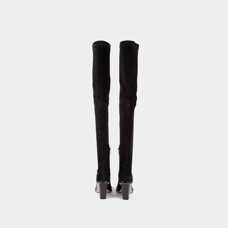 Vegas Over The Knee Boot Stretch in Black Leather