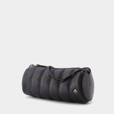Padded Cylinder Bag in Black Leather