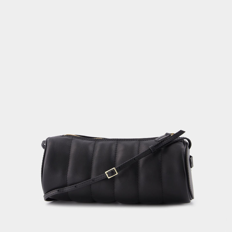 Padded Cylinder Bag in Black Leather