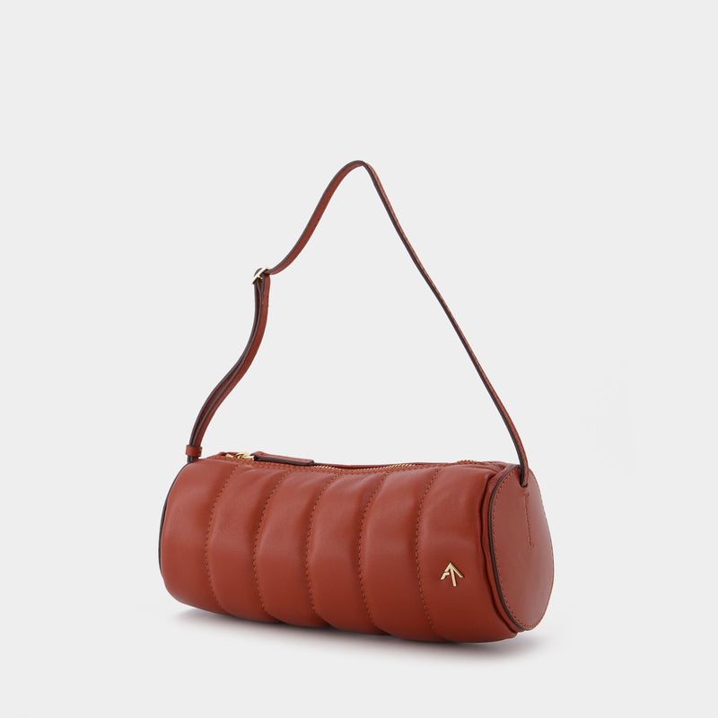 Padded Cylinder Bag in Red Leather