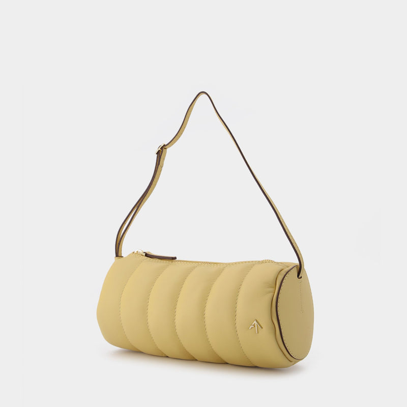 Padded Cylinder Bag in Cream Leather