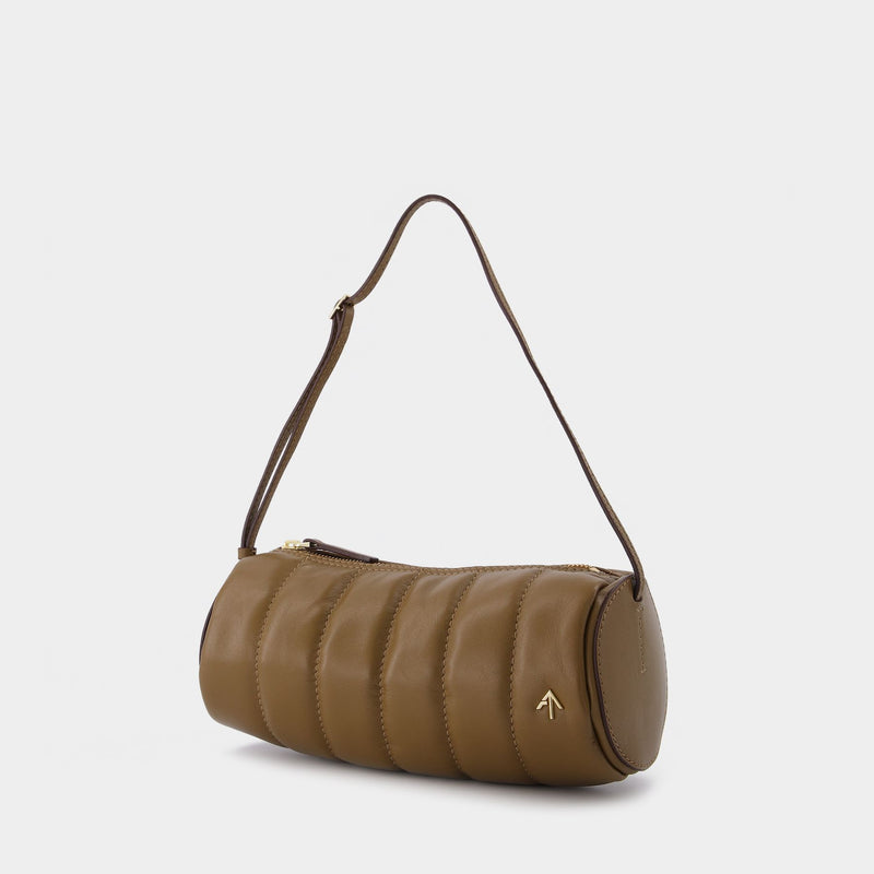Padded Cylinder Bag in Brown Leather