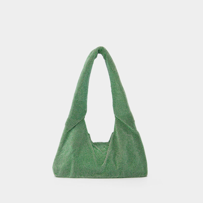 Crystal Mesh Armpit Bag in Green Brass