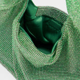 Crystal Mesh Armpit Bag in Green Brass