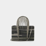Midi Crystal Fringe Handbag - Kara - Black Stripes - Strass
