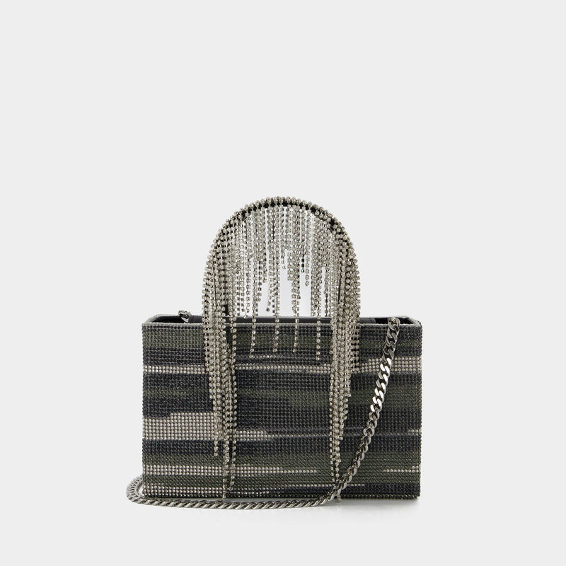 Midi Crystal Fringe Handbag - Kara - Black Stripes - Strass