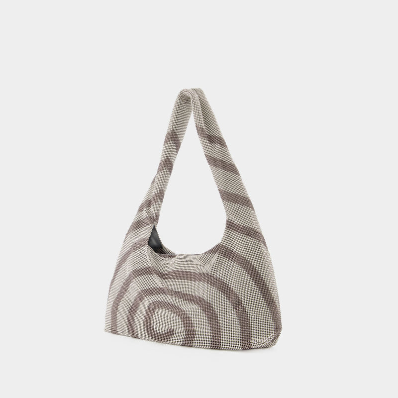 Crystal Mesh Hobo Bag - Kara - Grey - Brass