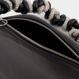 Crystal Phone Cord Hobo Bag - Kara - Black - Leather