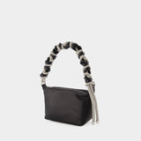 Crystal Phone Cord Hobo Bag - Kara - Black - Leather