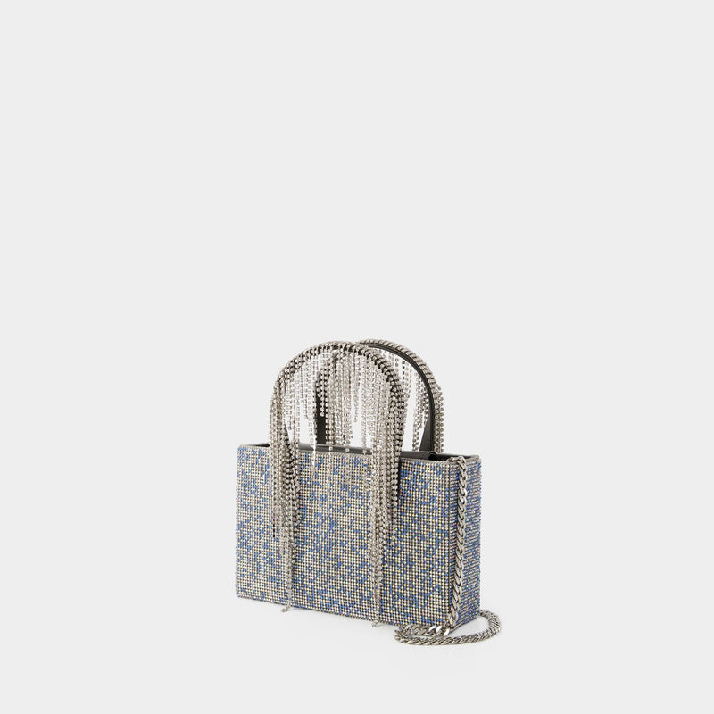Crystal Mesh Midi Handbag - Kara - Leather - Blue Pixel
