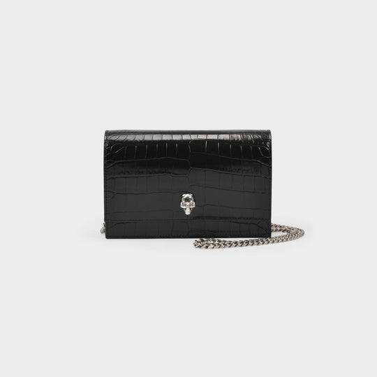 Skull Mini Bag in Black Crocodile Effect Leather