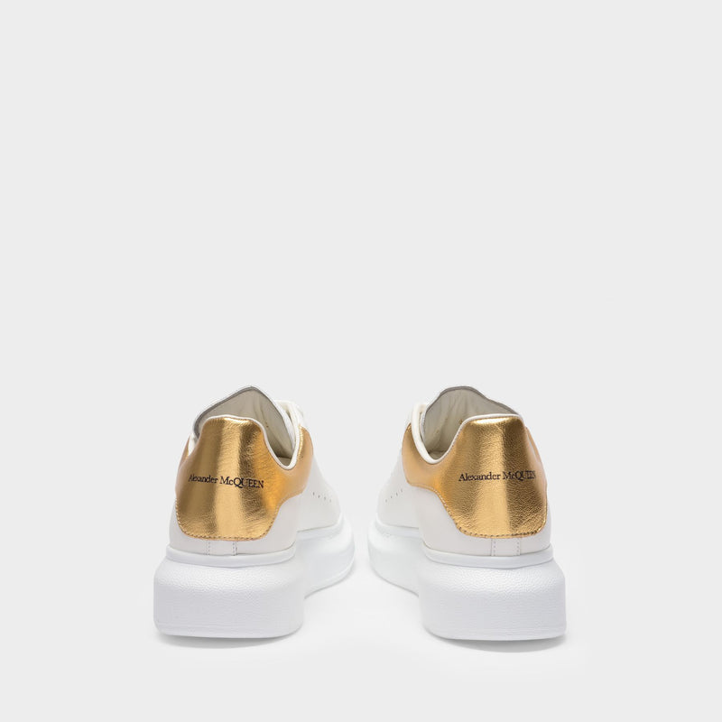 Sneakers Oversize in White Leather and Pale Gold Heel