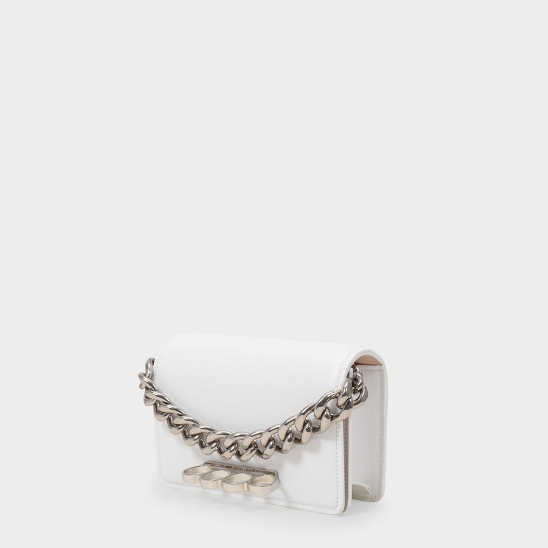 Mini Four Ring Chain Bag in White Leather