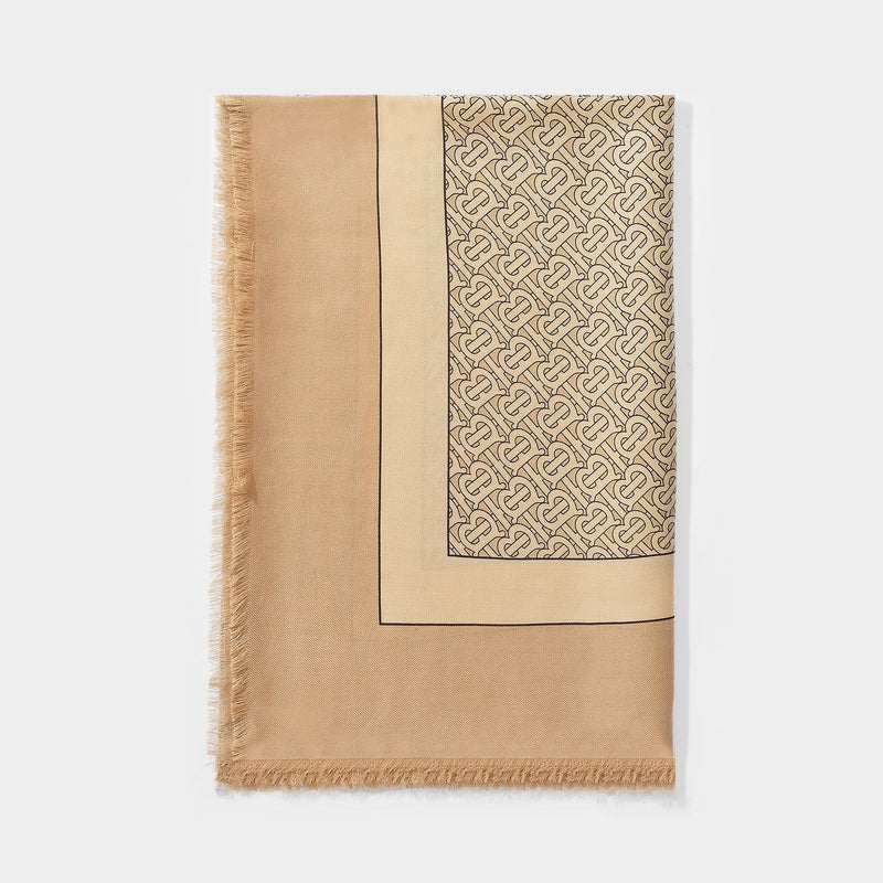 TB Lightweight Scarf in Pale Camel Printed Cashmere