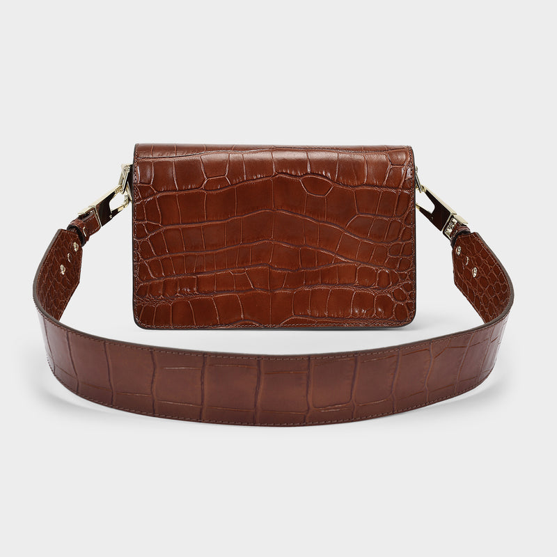 Shoulder Hobo Bag - Chylak - Caramel Glossy  - Croc Embossed Leather