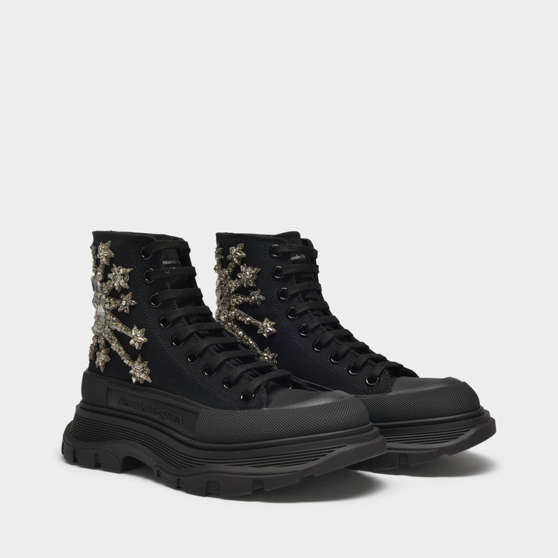 Tread Slick Sneakers in Black Canvas and Crystal Details