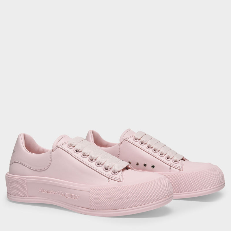 Deck Sneakers in Pink Leather