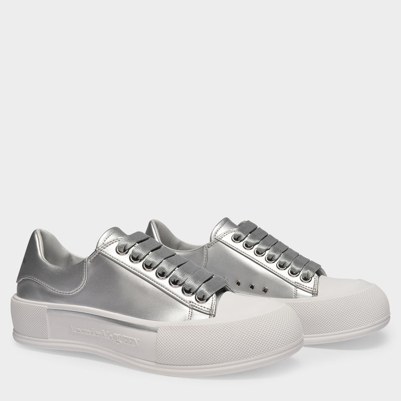 Deck Sneakers in Silver Canvas
