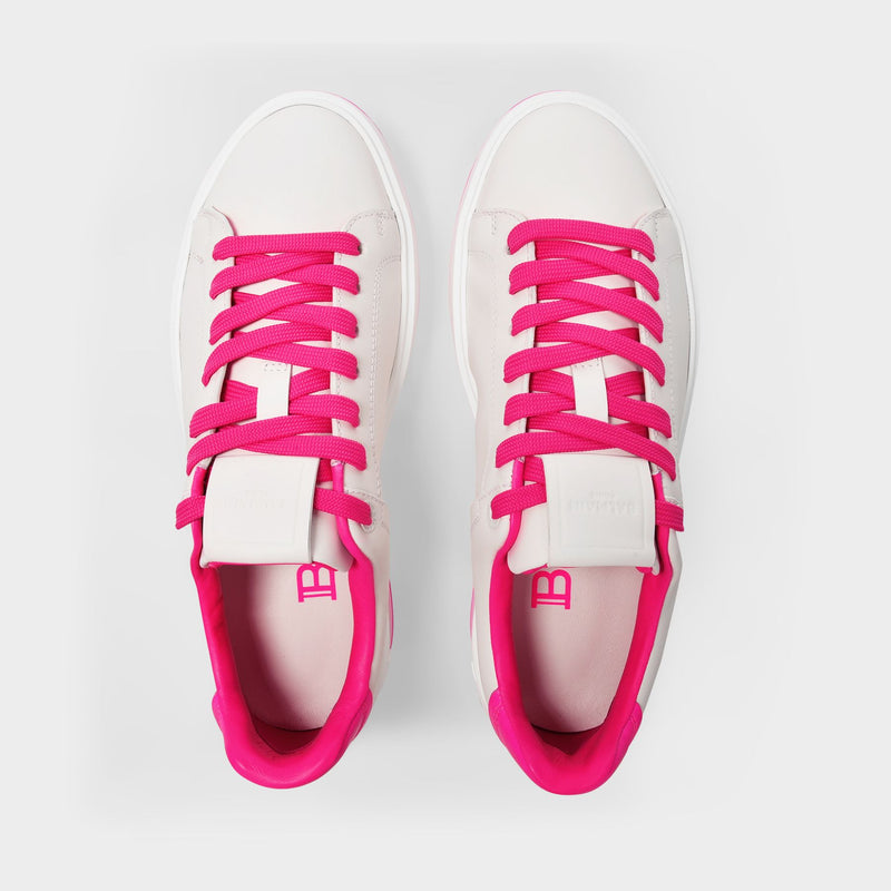 B Court Calfskin Gig Blanc Rose Fluo Sneakers