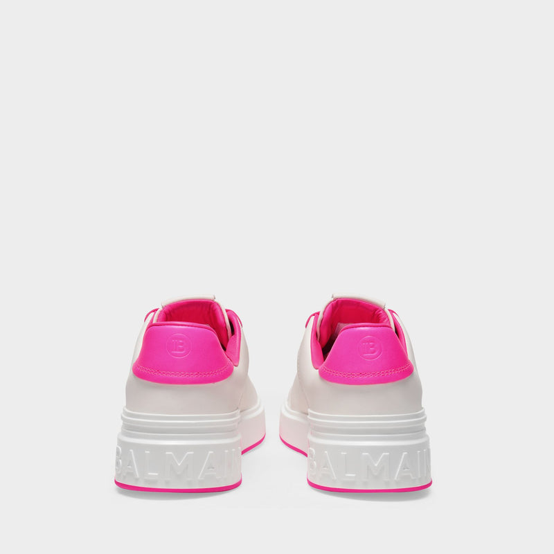 B Court-Calfskin Gig Blanc/Rose Fluo Sneakers