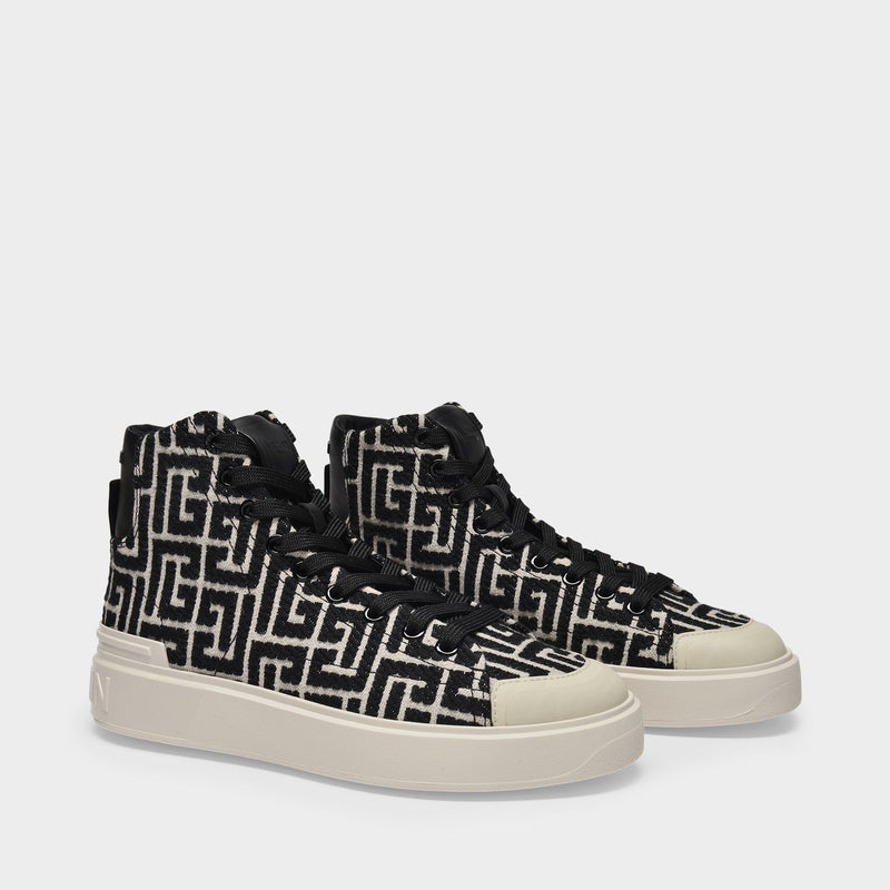 B Court High Top-Monogram Jacquard Gfe Ivoire/Noir Sneakers