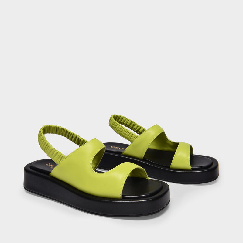 Gemini Puffy Sandals in Green Leather