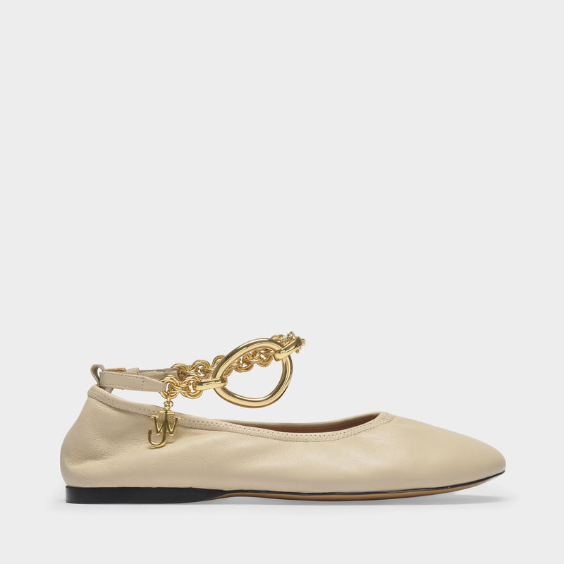 Charm Ballerina in Light Beige Leather