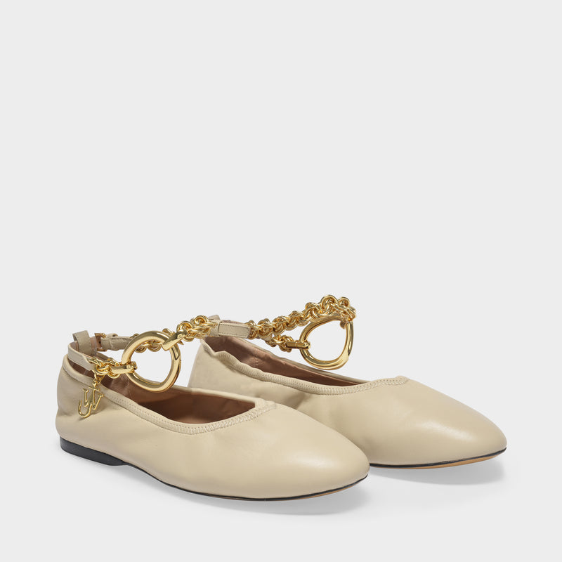 Charm Ballerina in Light Beige Leather